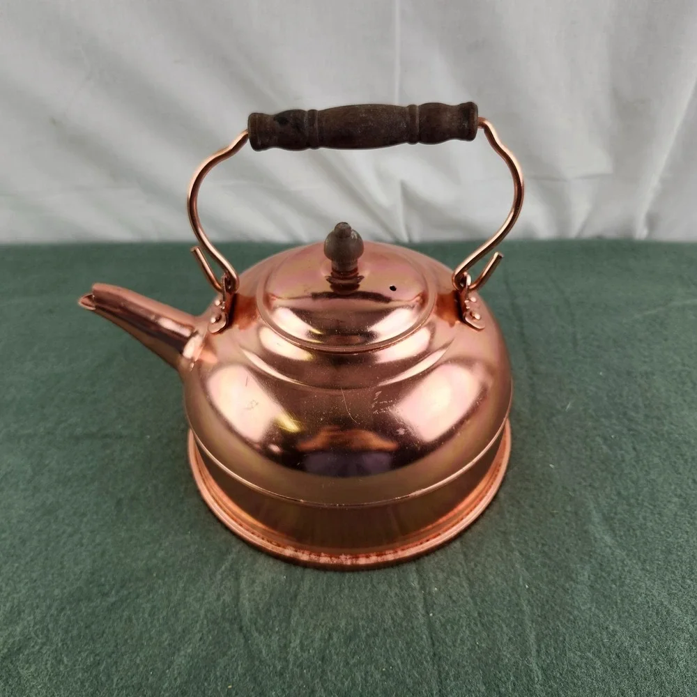 Vintage Copper Tea Kettle‎ Wood Handle Hong Kong Rustic Country Decor